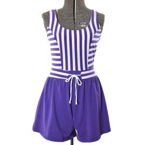 Vintage 1980s Small Purple White Sleeveless Romper Playsuit | by Sun Streak